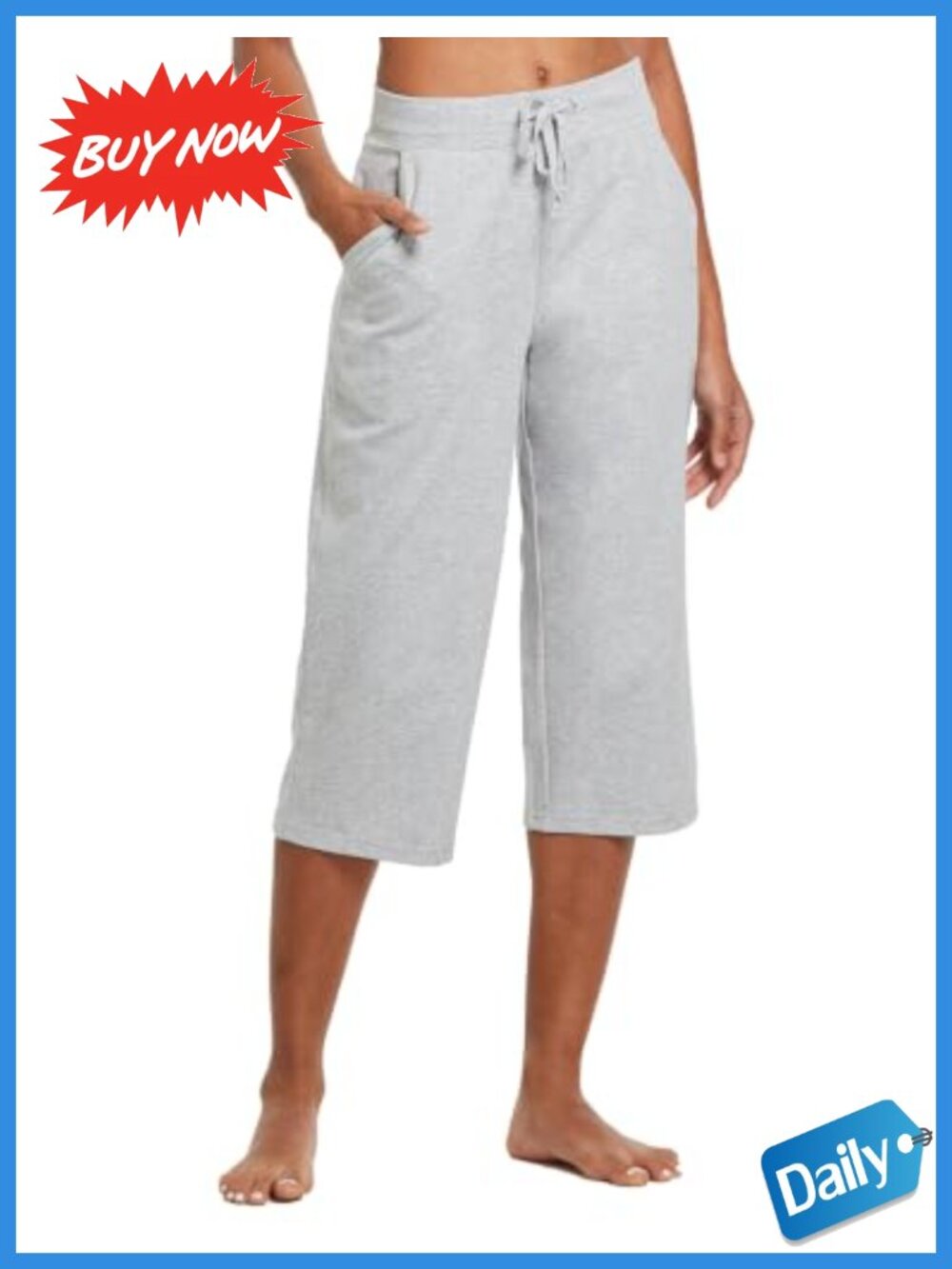 Wide Leg Cotton Capri Lounge Pants with Pockets Drawstring